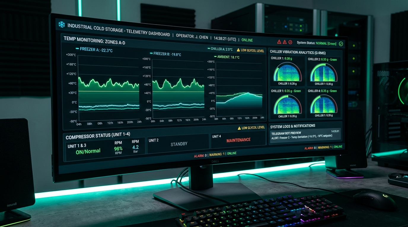 Industrial Cold Storage Temperature Telemetry Dashboard Mockup Sayuswa